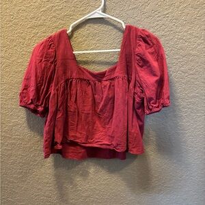 Elegant Red Puff Sleeve Blouse